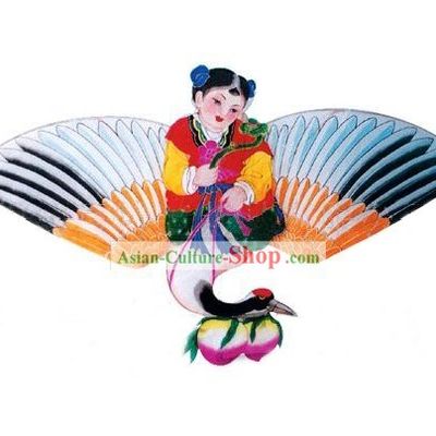 Chinese Classical Hand Painted and Made Kite - Boy on Crane