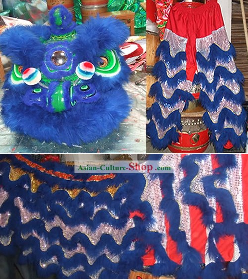 Chinese Professional Competition Southern HOK SAN Lion Dance Costumes Set (blue)