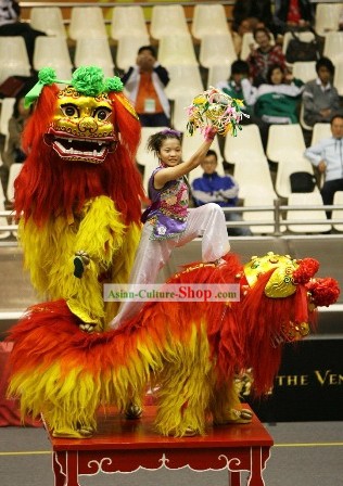 Top Supreme Long Yak Hair Northern (Beijing ) Lion Dance Costumes Complete Set (yellow and red)