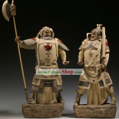 Chinese Classic Shiwan Ceramics Statue Arts Collection - Door God (Pair)
