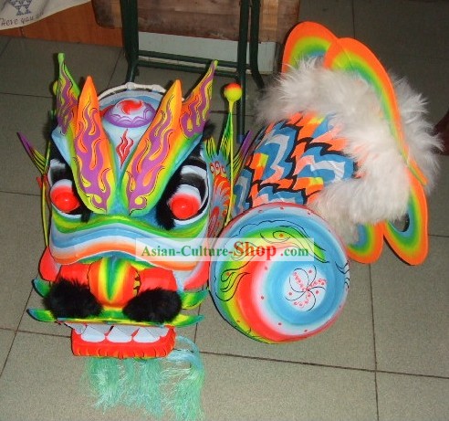 Chinese Classic Luminous Leaf Pattern Dragon Dance Equipments Complete Set (light blue)