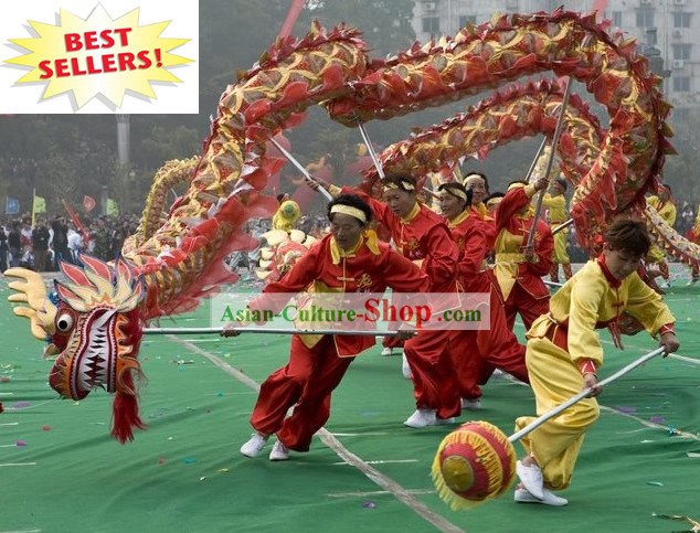 Chinese Classic Shinning Dragon Dance Equipments Complete Set (red)