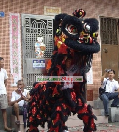 Competition and Parade Southern Lion Dance Costumes Complete Set (black and red)