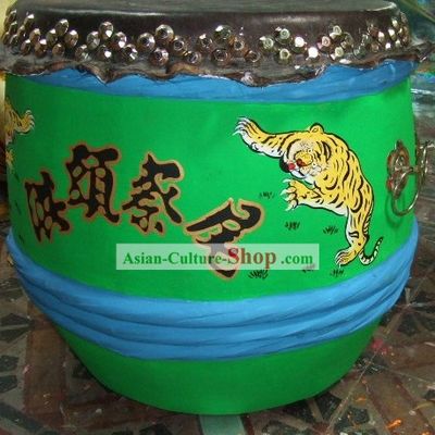 Supreme Chinese Luminous Large Hand Painted Kung Fu Tiger Wooden and Cowhide Drum (glow in dark)