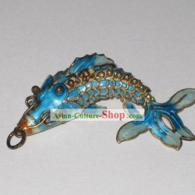 Chinese Traditional Cloisonne Silver Handicraft- Blue Goldfish