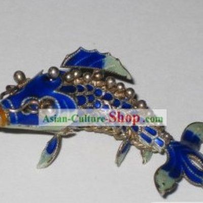 Chinese Traditional Cloisonne Silver Handicraft- Deep Blue Goldfish