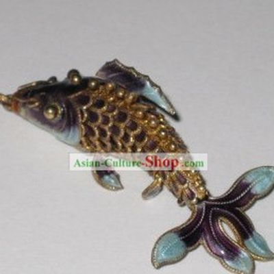 Chinese Traditional Cloisonne Silver Handicraft- Purple Goldfish