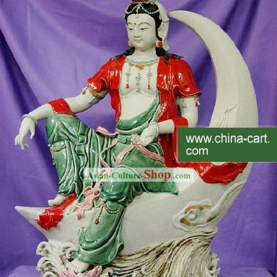 Chinese Classic Shiwan Ceramics Statue Arts Collection - Colorful Water Moon Kwan-yin