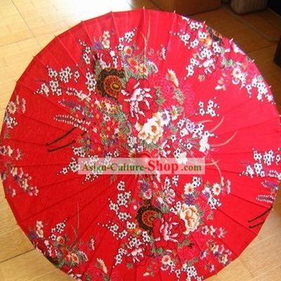 Chinese Traditional Handmade Lucky Red Flowery Umbrella
