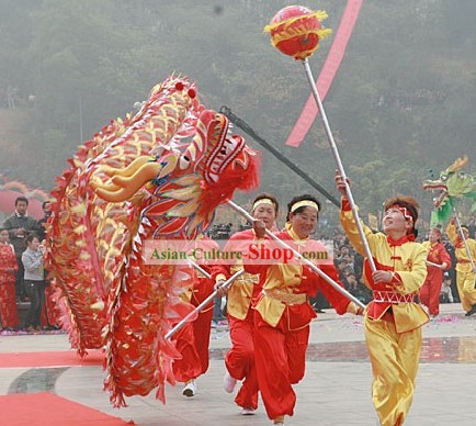 Chinese Classic Net Dragon Dance Equipments Complete Set (red)