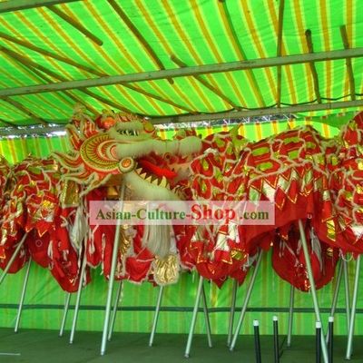Supreme Chinese Traditional Large Classic Sheep Wool Dragon Dance Equipments Complete Set (red)