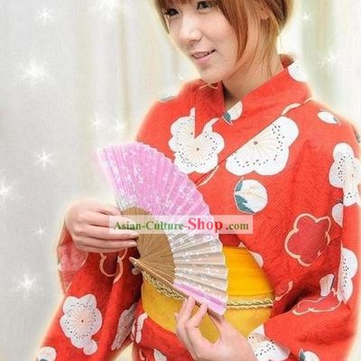 Traditional Red Flowery Japanese Kimono Handbag and Geta Full Set
