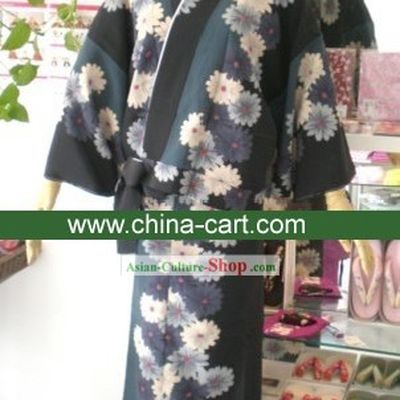Traditional Ancient Flowery Japanese Kimono Handbag and Geta Full Set