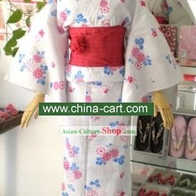 Traditional Daisy Japanese Kimono Handbag and Geta Full Set