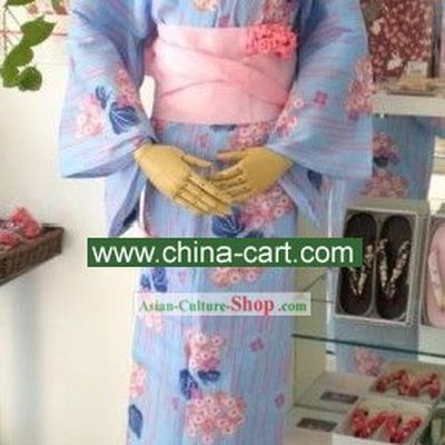 Traditional Pink and Purple Flowery Japanese Kimono Handbag and Geta Full Set