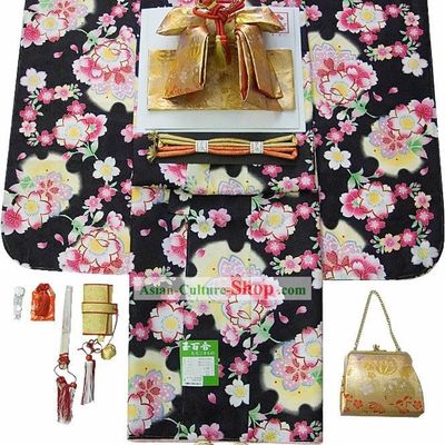 Supreme Traditional Japanese Kimono 14 Pieces Full Set for Seven Years Girl
