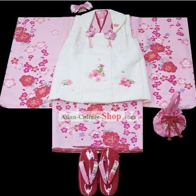 Supreme Traditional Japanese Kimono 7 Pieces Full Set for Three Years Girl