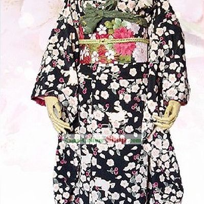 Supreme Japanese Silk Flowery Kimono Attire Handbag and Geta Full Set