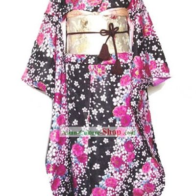 Traditional Japanese Spring Kimono Handbag and Geta Full Set