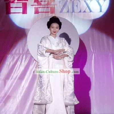 Traditional Japanese Pure White Wedding Kimono and Belt Full Set