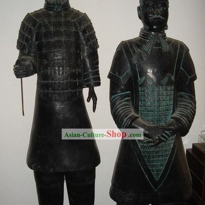 73 Inches Large Chinese Terra Cotta Warrior Bronze Statue Set