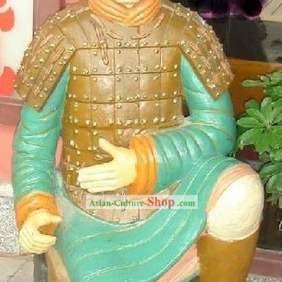 71 Inches Large Colored Chinese Terra Cotta Warrior Statue - Kneeling Archer