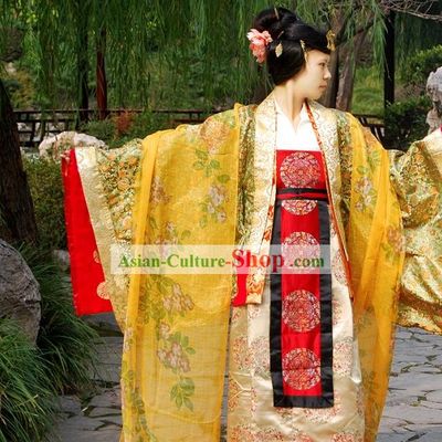 Ancient Chinese Tang Dynasty Princess Clothing and Headdress Complete Set
