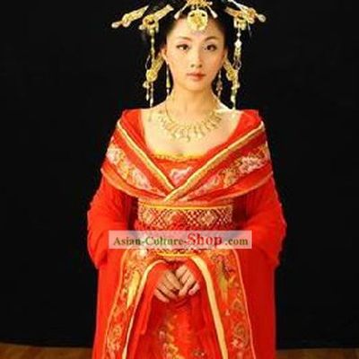 China Tang Dynasty Ancient Palace Phoenix  Empress Wedding Costumes Complete Set