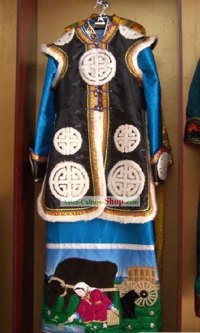 Mongolian Classic Dancing Costume and Hat