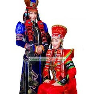 Traditional Chinese Mongolian Long Robe and Hat Complete Set