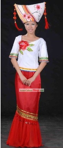 Chinese Traditional Minority Clothing and Hat Complete Set