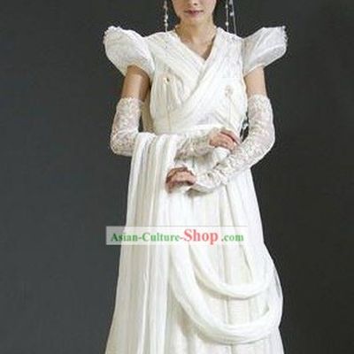 TV Drama Chinese Paladin Wedding Dress and Hair Accessories Complete Set