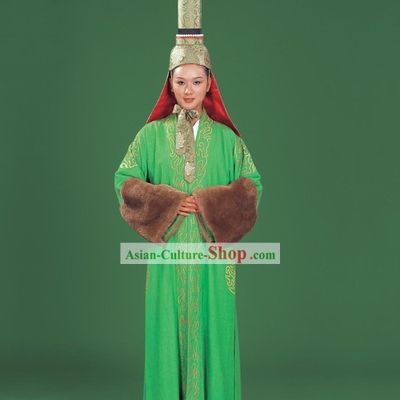 Chinese Traditional Mongolian Clothing and High Hat Complete Set