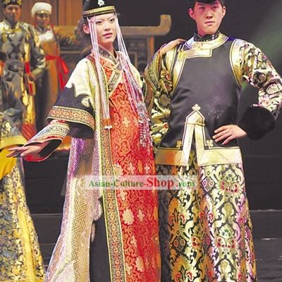 Chinese Classical Mongolian Minority Wedding Dress 2 Complete Sets