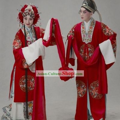 Chinese Traditional Bride and Bridegroom Wedding Dress and Hat Complete 2 Sets
