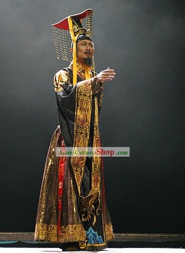 Chinese Handmade Qin Shi Huang Emperor Costume and Hat Complete Set (the first dynasty of China)