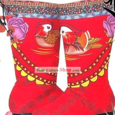 Traditional Chinese Hand Embroidery Mandarin Duck Cloth Boots