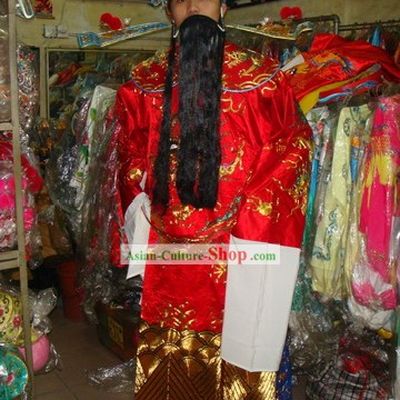Traditional Chinese Festival Celebration Cai Shen Costumes and Hat Complete Set