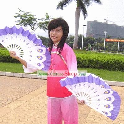 Peacock Folding Purple Double Fans Set