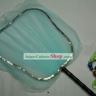 Ancient Light Blue Chinese Palace Fan