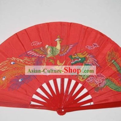 Dragon and Phoenix Red Fan