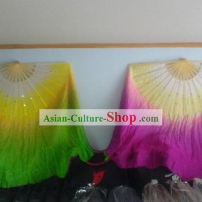 30 Inches Length Double Sided Two Colors Silk Dance Fan