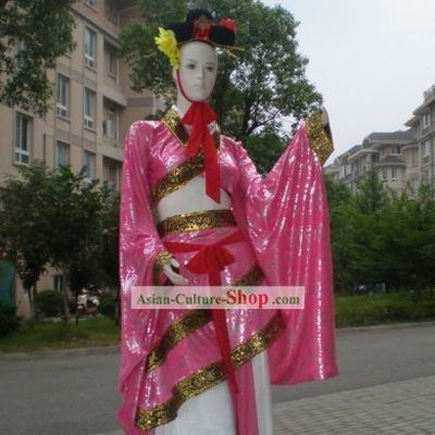 Chinese Ancient Dance Costumes and Long Feather Hat Complete Set