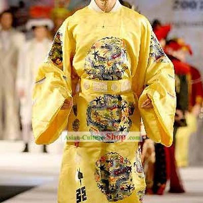Ancient Song Dynasty Dragon Emperor Men King Costumes and Chinese Emperor Hat