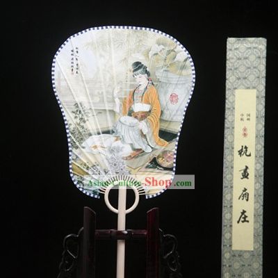 Chinese Handmade Palace Fan with Fan Base - Ancient Beauty