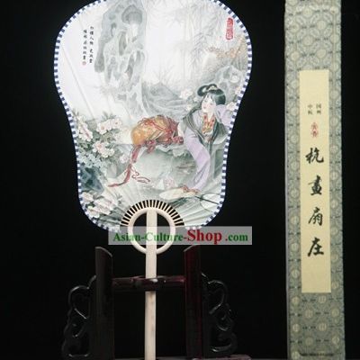 China Ancient Palace Paper Sleeping Beauty Fan with Fan Base