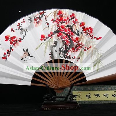 Sparrow and Plum Blossom Hand Painted Folding Fan for Men