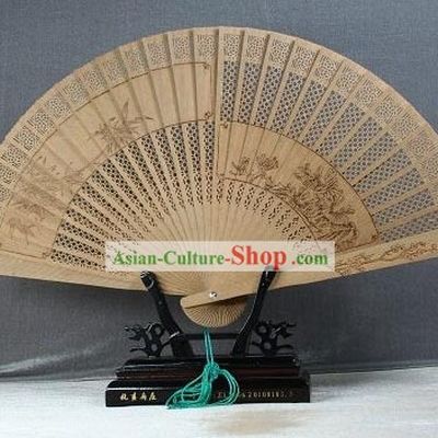 Supreme Chinese Traditional Sandalwood Fan - Plum Blossom and Bamboo