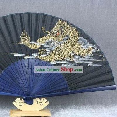 Gold Dragon Silk Fan