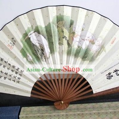 Chinese Hand Painted Large Wall Fan - Birds